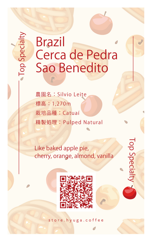 【中煎り】ブラジル セルカ・デ・ペドラ・サンベネディート PN / Brazil Cerca de Pedra Sao Benedito Pulped Natural（100g）