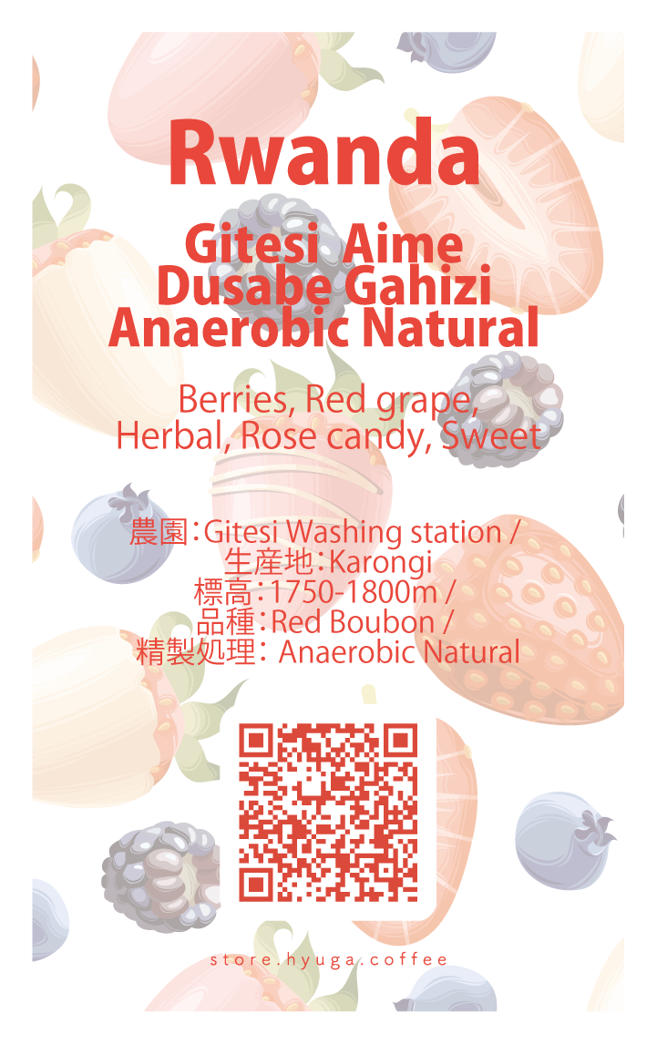 【浅煎り】ルワンダ ギテシ アイメ・ガヒジ アナエロビックナチュラル  / Rwanda Gitesi  Aime Dusabe Gahizi Anaerobic Natural（100g）