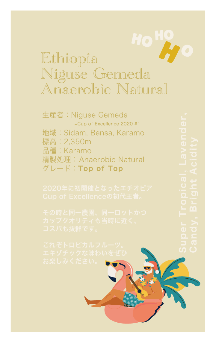 【浅煎り】エチオピア ニグセ・ゲメダ カラモ農園  アナエロビックナチュラル / Ethiopia Niguse Gemeda Karamo Anaerobic Natural（100g）