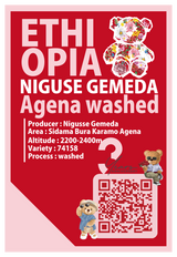 【浅煎り】エチオピア 二グセ・ゲメダ  アゲナ ウォッシュド /  Ethiopia Nigusse Gemeda Agena Washed(100g)